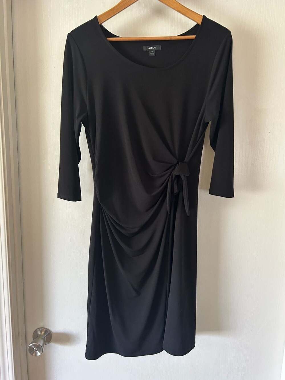 Alfani Black Side-Tie Ruched 3/4 Sleeve Dress Size M